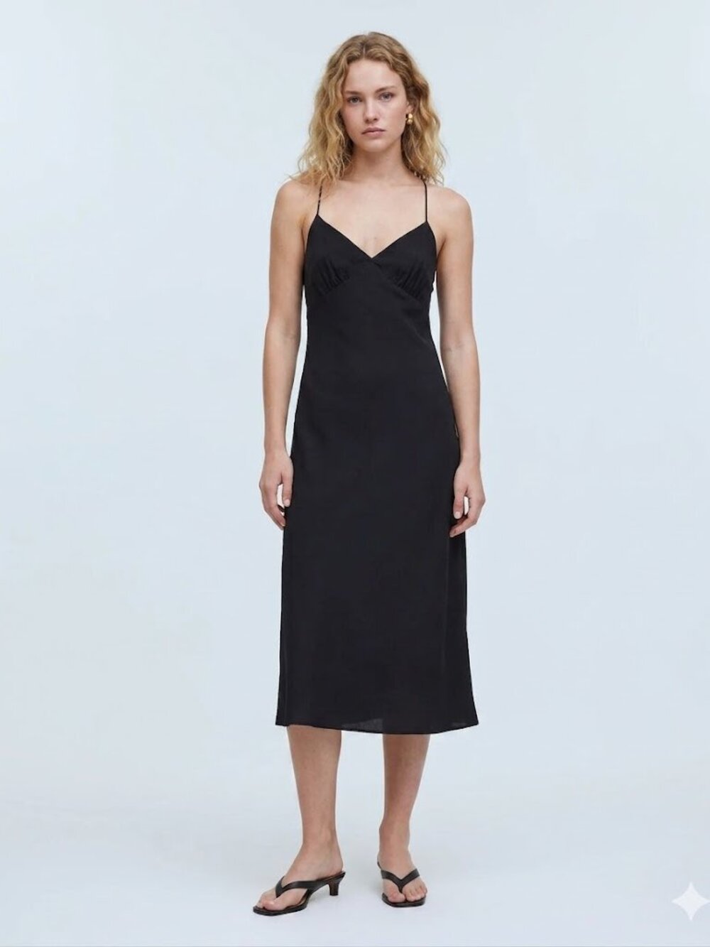 Madewell Layton V-Neck Lightweight Midi Slip Dress Black Size 14/Xl Nwt